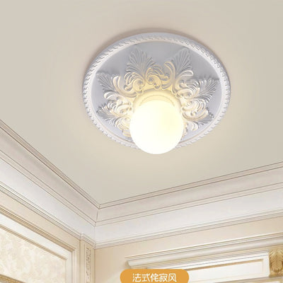 Traditional French Glass Resin Cream 1 - Light Flush Mount Ceiling Light For Living Room