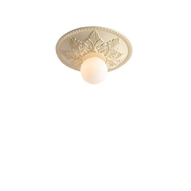 Traditional French Glass Resin Cream 1 - Light Flush Mount Ceiling Light For Living Room