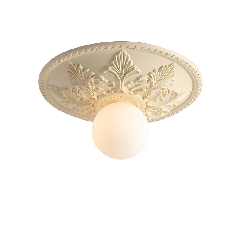 Traditional French Glass Resin Cream 1 - Light Flush Mount Ceiling Light For Living Room