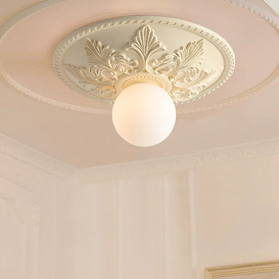 Traditional French Glass Resin Cream 1 - Light Flush Mount Ceiling Light For Living Room