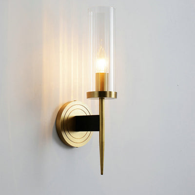 Modern Minimalist Copper Glass Cylinder 1/2 - Light Wall Sconce Lamp For Living Room