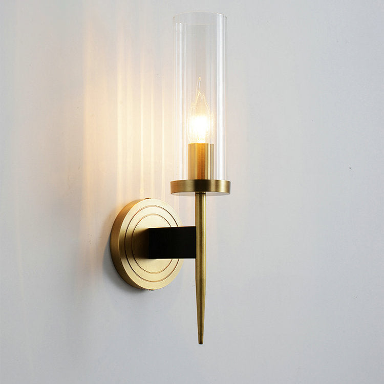 Modern Minimalist Copper Glass Cylinder 1/2 - Light Wall Sconce Lamp For Living Room