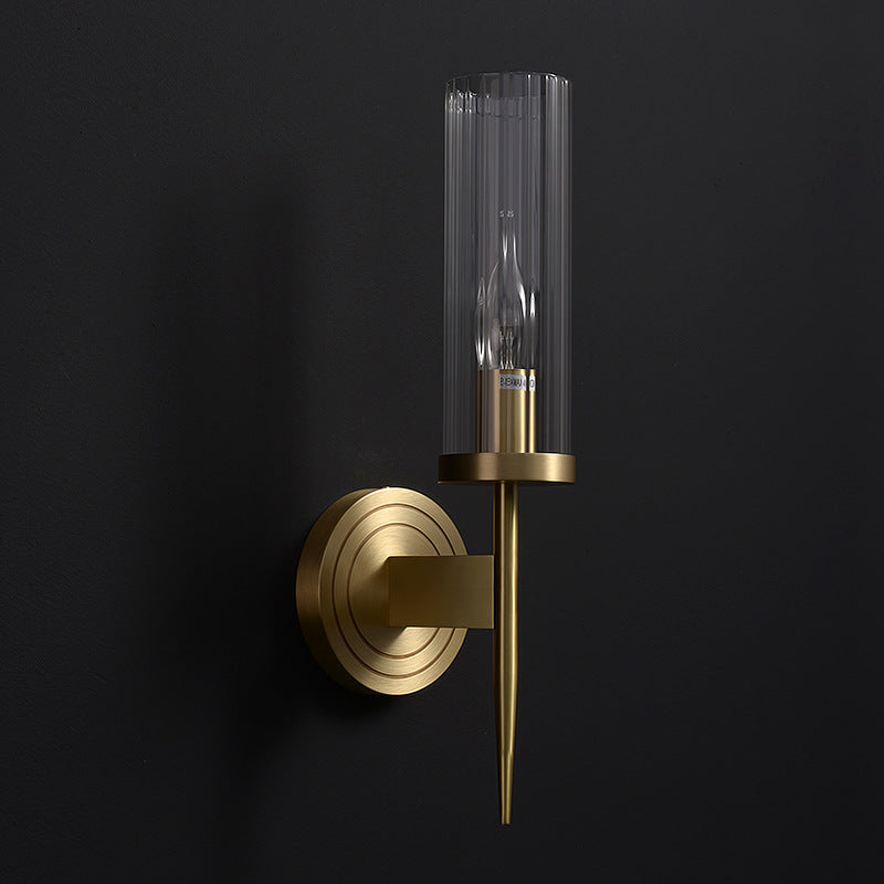 Modern Minimalist Copper Glass Cylinder 1/2 - Light Wall Sconce Lamp For Living Room