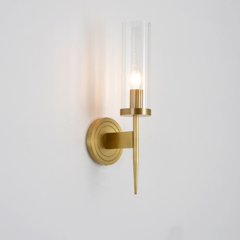 Modern Minimalist Copper Glass Cylinder 1/2 - Light Wall Sconce Lamp For Living Room