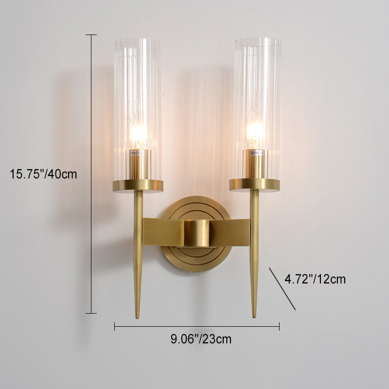 Modern Minimalist Copper Glass Cylinder 1/2 - Light Wall Sconce Lamp For Living Room