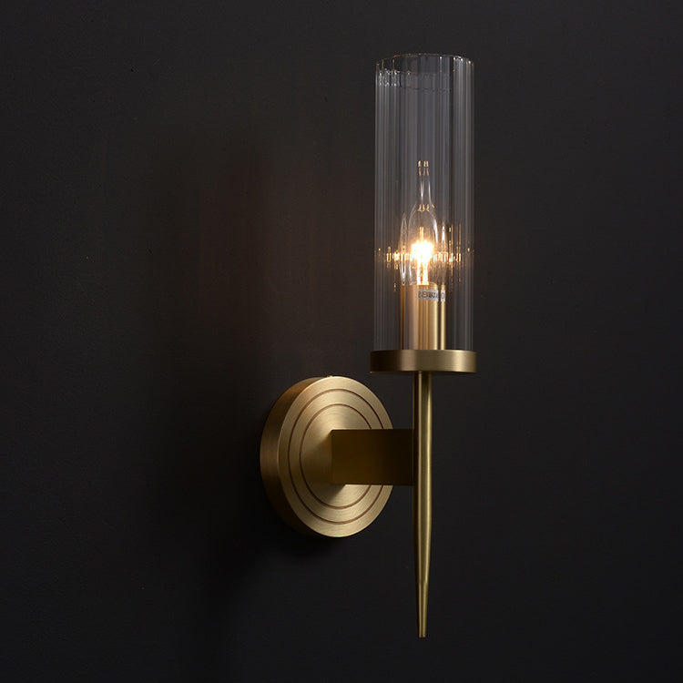 Modern Minimalist Copper Glass Cylinder 1/2 - Light Wall Sconce Lamp For Living Room