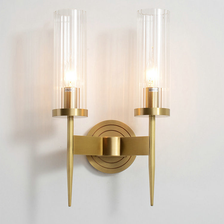 Modern Minimalist Copper Glass Cylinder 1/2 - Light Wall Sconce Lamp For Living Room