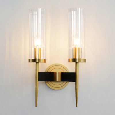 Modern Minimalist Copper Glass Cylinder 1/2 - Light Wall Sconce Lamp For Living Room