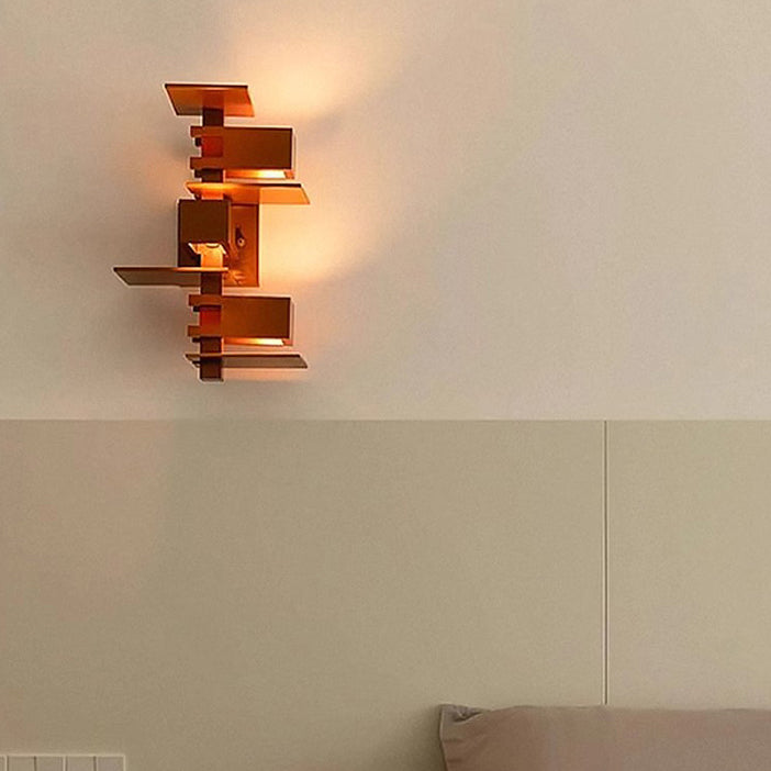 Contemporary Creative Brick Red Wood 1/3 - Light Wall Sconce Lamp For Living Room