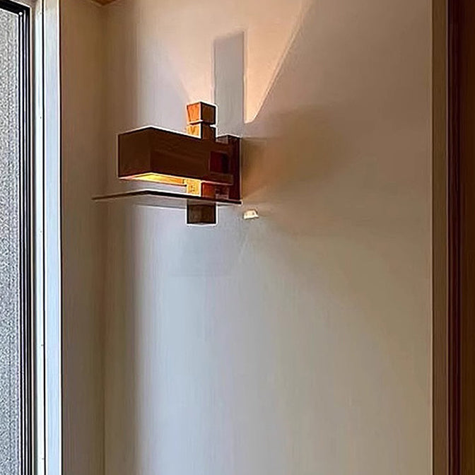 Contemporary Creative Brick Red Wood 1/3 - Light Wall Sconce Lamp For Living Room