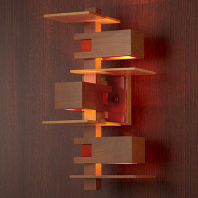 Contemporary Creative Brick Red Wood 1/3 - Light Wall Sconce Lamp For Living Room