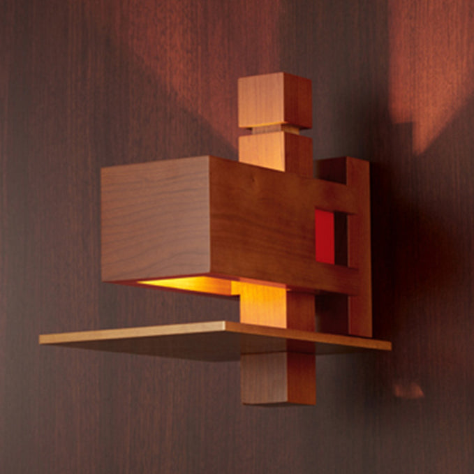 Contemporary Creative Brick Red Wood 1/3 - Light Wall Sconce Lamp For Living Room