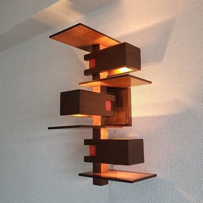 Contemporary Creative Brick Red Wood 1/3 - Light Wall Sconce Lamp For Living Room