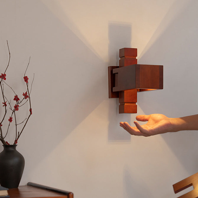 Contemporary Creative Brick Red Wood 1/3 - Light Wall Sconce Lamp For Living Room