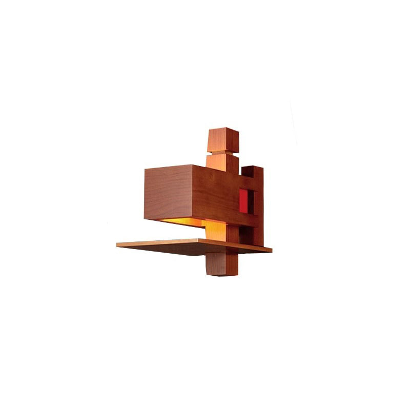 Contemporary Creative Brick Red Wood 1/3 - Light Wall Sconce Lamp For Living Room