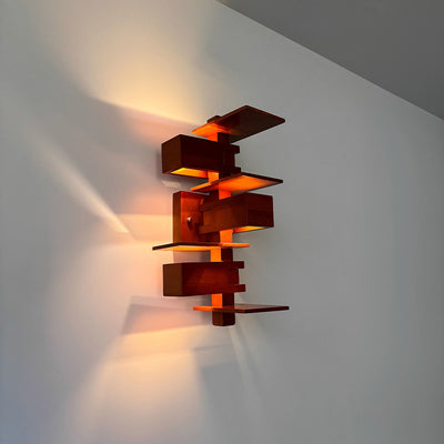 Contemporary Creative Brick Red Wood 1/3 - Light Wall Sconce Lamp For Living Room