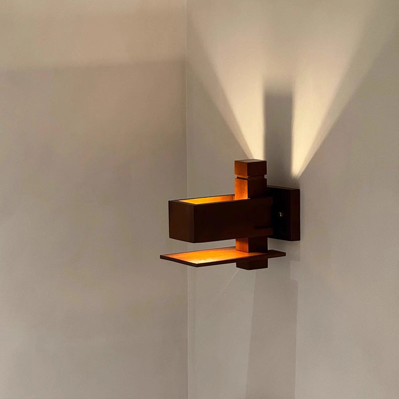 Contemporary Creative Brick Red Wood 1/3 - Light Wall Sconce Lamp For Living Room