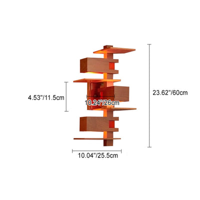 Contemporary Creative Brick Red Wood 1/3 - Light Wall Sconce Lamp For Living Room