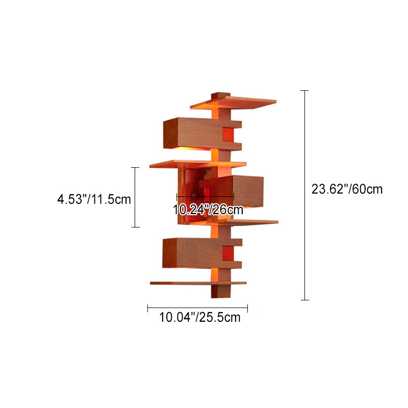 Contemporary Creative Brick Red Wood 1/3 - Light Wall Sconce Lamp For Living Room