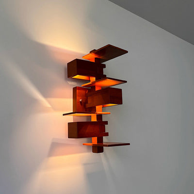 Contemporary Creative Brick Red Wood 1/3 - Light Wall Sconce Lamp For Living Room