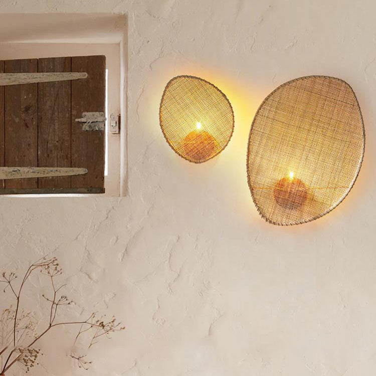 Contemporary Boho Leaf Shape Hardware Rattan 1 - Light Wall Sconce Lamp For Living Room