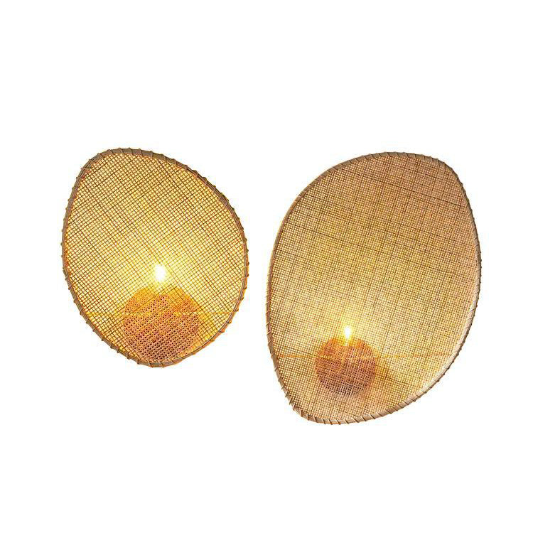 Contemporary Boho Leaf Shape Hardware Rattan 1 - Light Wall Sconce Lamp For Living Room