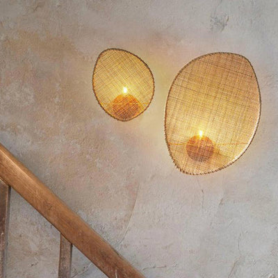 Contemporary Boho Leaf Shape Hardware Rattan 1 - Light Wall Sconce Lamp For Living Room