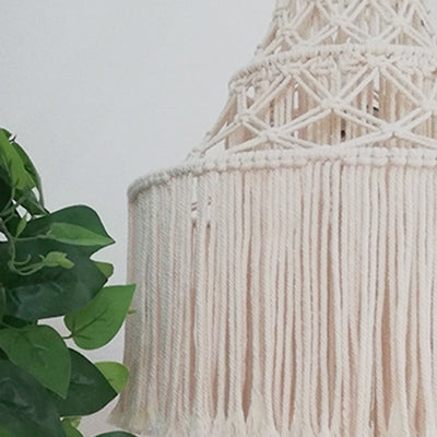 Lustre à 3 lumières en corde tressée avec abat-jour cylindrique en tissu Boho contemporain pour le salon 