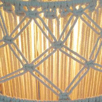 Lustre à 3 lumières en corde tressée avec abat-jour cylindrique en tissu Boho contemporain pour le salon 