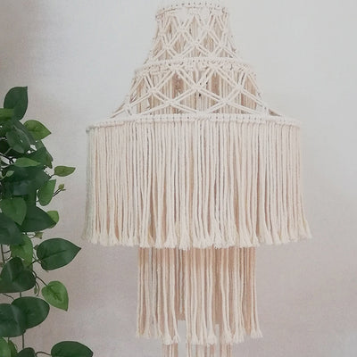 Contemporary Boho Fabric Tassel Braided Rope 1-Light Chandelier For Dining Room