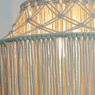 Lustre à 3 lumières en corde tressée avec abat-jour cylindrique en tissu Boho contemporain pour le salon 