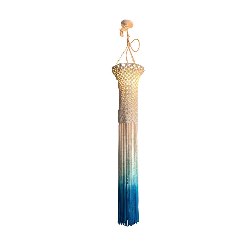 Contemporary Boho Fabric Long Strip Tassel Braided Rope 1-Light Chandelier For Hallways