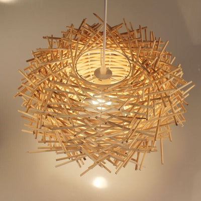 Contemporary Creative Hand Woven Rattan Bird's Nest 1 - Light Pendant Light For Dining Room