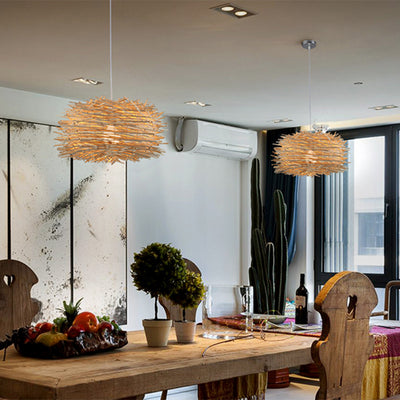 Contemporary Creative Hand Woven Rattan Bird's Nest 1 - Light Pendant Light For Dining Room