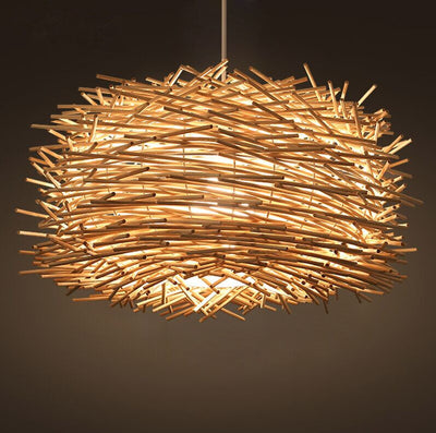 Contemporary Creative Hand Woven Rattan Bird's Nest 1 - Light Pendant Light For Dining Room