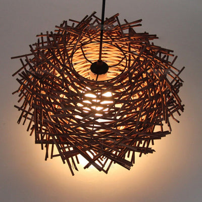 Contemporary Creative Hand Woven Rattan Bird's Nest 1 - Light Pendant Light For Dining Room