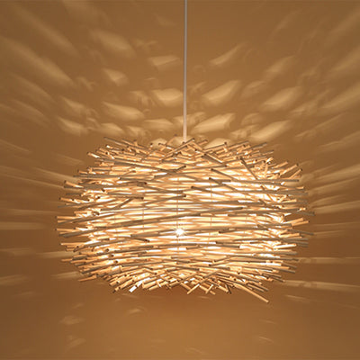 Contemporary Creative Hand Woven Rattan Bird's Nest 1 - Light Pendant Light For Dining Room