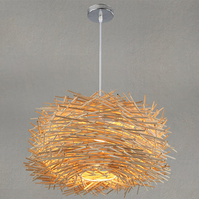 Contemporary Creative Hand Woven Rattan Bird's Nest 1 - Light Pendant Light For Dining Room