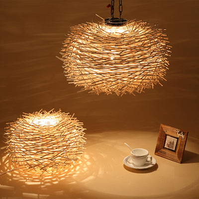 Contemporary Creative Hand Woven Rattan Bird's Nest 1 - Light Pendant Light For Dining Room