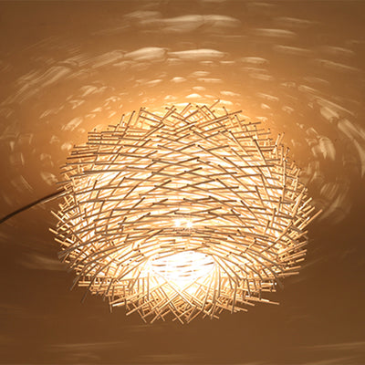 Contemporary Creative Hand Woven Rattan Bird's Nest 1 - Light Pendant Light For Dining Room