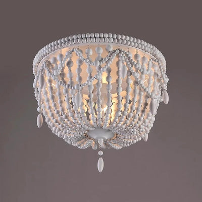 Contemporary Boho Semicircle Wooden Beads Iron 3/5/6 - Light Flush Mount Ceiling Light For Bedroom