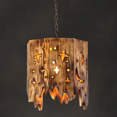 Traditional Rustic Wood Iron 1 - Light Pendant Light For Dining Room