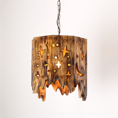 Traditional Rustic Wood Iron 1 - Light Pendant Light For Dining Room