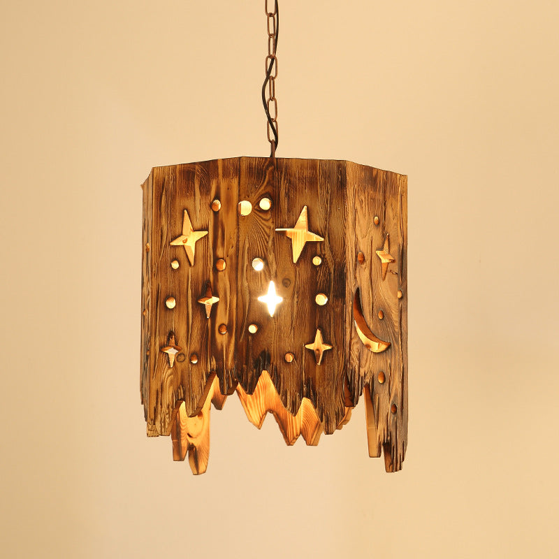 Traditional Rustic Wood Iron 1 - Light Pendant Light For Dining Room