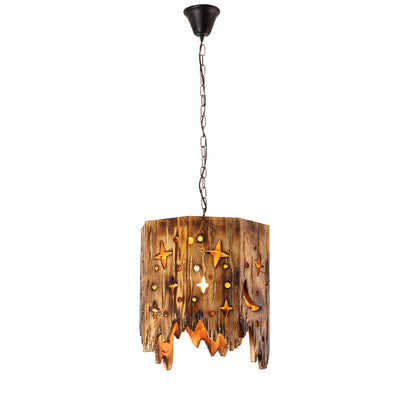 Traditional Rustic Wood Iron 1 - Light Pendant Light For Dining Room