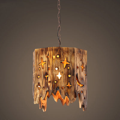 Traditional Rustic Wood Iron 1 - Light Pendant Light For Dining Room