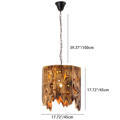 Traditional Rustic Wood Iron 1 - Light Pendant Light For Dining Room