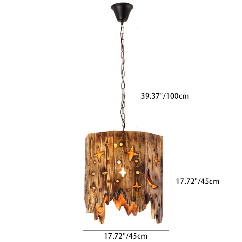 Traditional Rustic Wood Iron 1 - Light Pendant Light For Dining Room