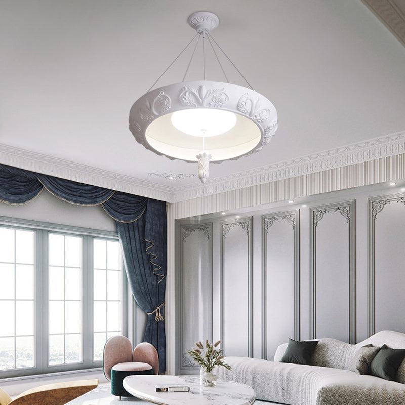 Traditional French Resin Glass Round Carved LED Chandeliers For Living Room