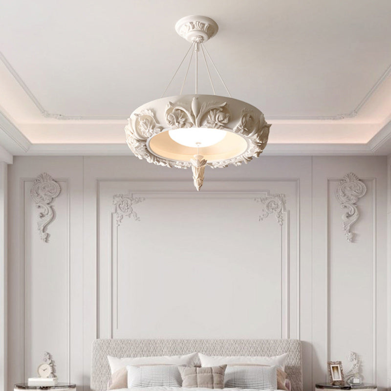 Traditional French Resin Glass Round Carved LED Chandeliers For Living Room